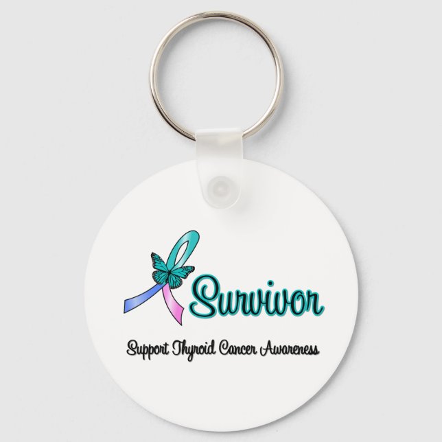 Chaveiro Thyroid Cancer Survivor Ribbon Butterfly (Frente)