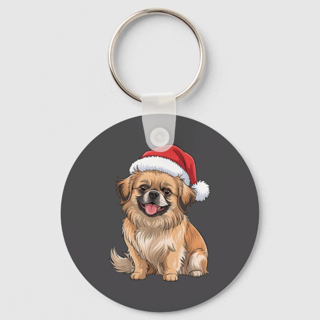 Chaveiro Tibetan Spaniel Dog Christmas Santa Hat Pet Dog Lo (Frente)