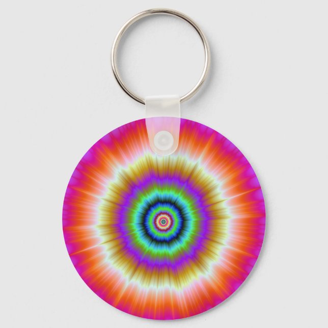Chaveiro Tie-Dye na cadeia violeta vermelha e verde-chave (Frente)