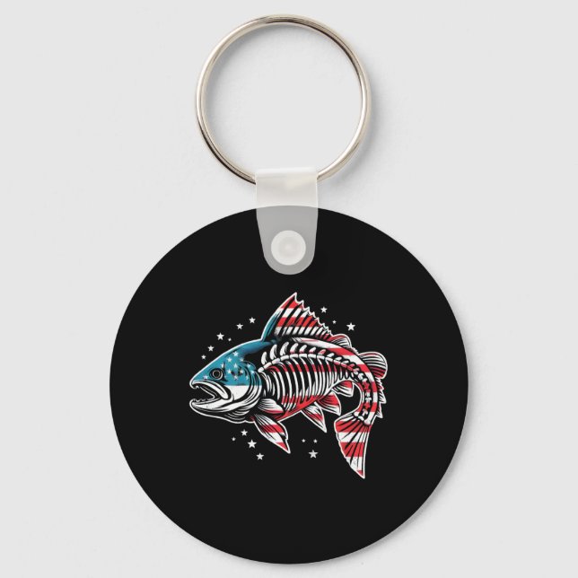 Chaveiro Tie Dye Skeleton Salmon American 4 De Julho Fish (Frente)