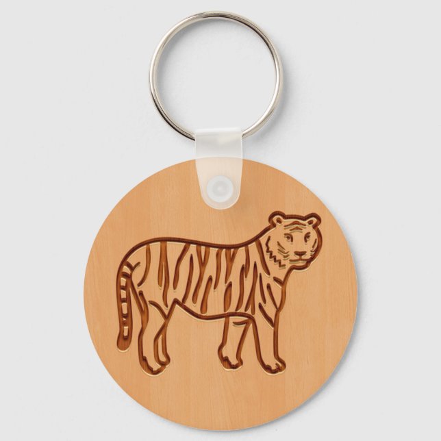 Chaveiro Tiger silhouette engraved on wood design (Frente)