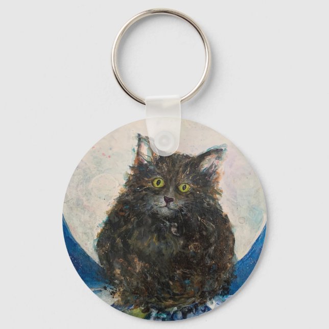 Chaveiro Tiger Tabby Cat Moon Night Maureen Girard (Frente)