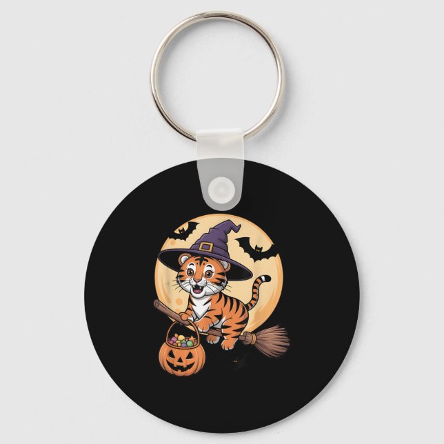 Chaveiro Tiger Witch Hat Pumpkin Halloween Homens Mulher (Frente)