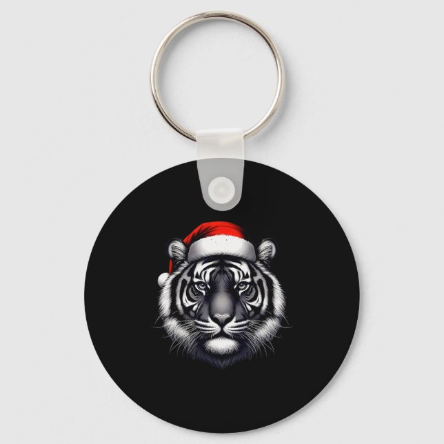 Chaveiro Tiger With Santa Hat Christmas Xmas Lover Zoo Keep (Frente)