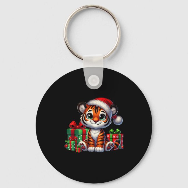 Chaveiro Tiger Xmas Lighting Santa Hat Tiger Natal (Frente)