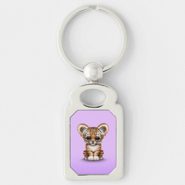 Chaveiro Tigre adorável Cub do bebê no roxo (Frente)