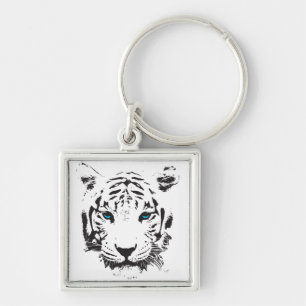 Chaveiro Tigre branco com olhos azuis