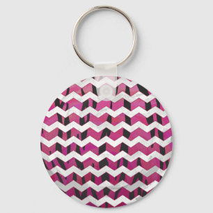 Chaveiro Tigre Chevron, Rosa Quente e Impressão Preto