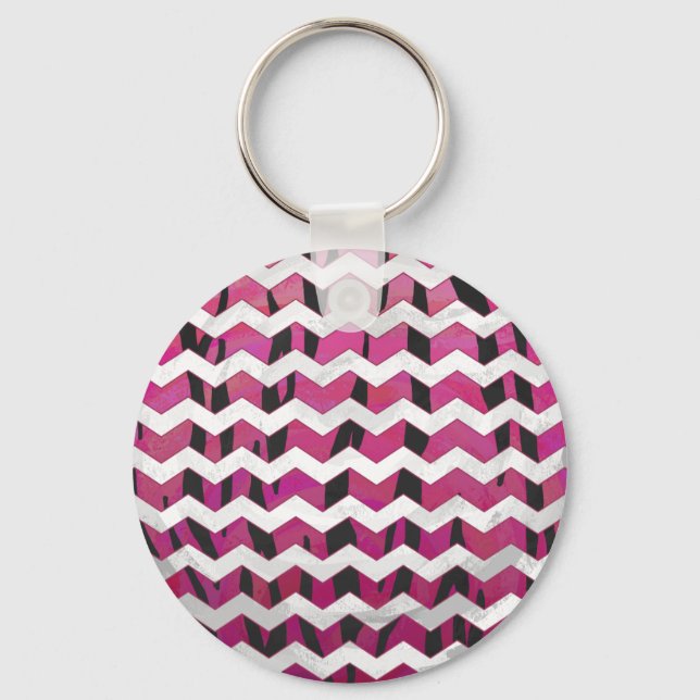 Chaveiro Tigre Chevron, Rosa Quente e Impressão Preto (Frente)