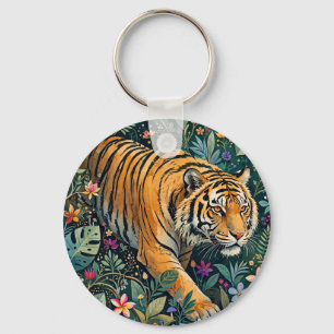Chaveiro Tigre com Olhos Âmbar Folhagem da Selva Fantasia