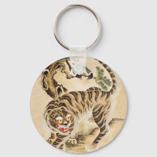 Chaveiro Tigre Minhwa Antigo sob Árvore de Pinheiro