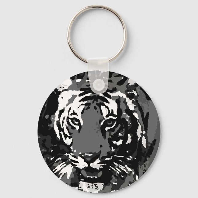 Chaveiro Tigre Pop de Arte Preto Branco (Frente)
