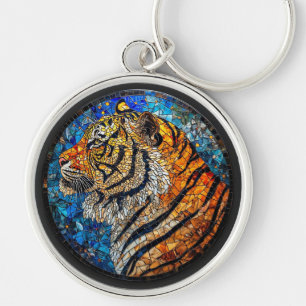 Chaveiro Tigre Vibrante Elegante Mosaico de Vidro Pintado
