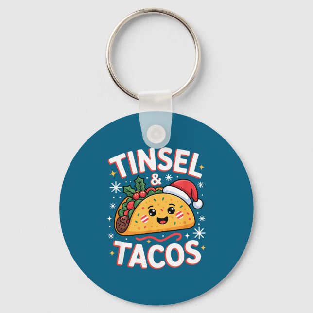 Chaveiro Tinsel And Tacos Cute Christmas Mexican Food Fun  (Frente)