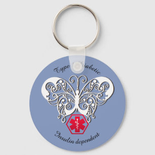 Chaveiro Tipo de alerta diabético 1 ou 2 Personalizar
