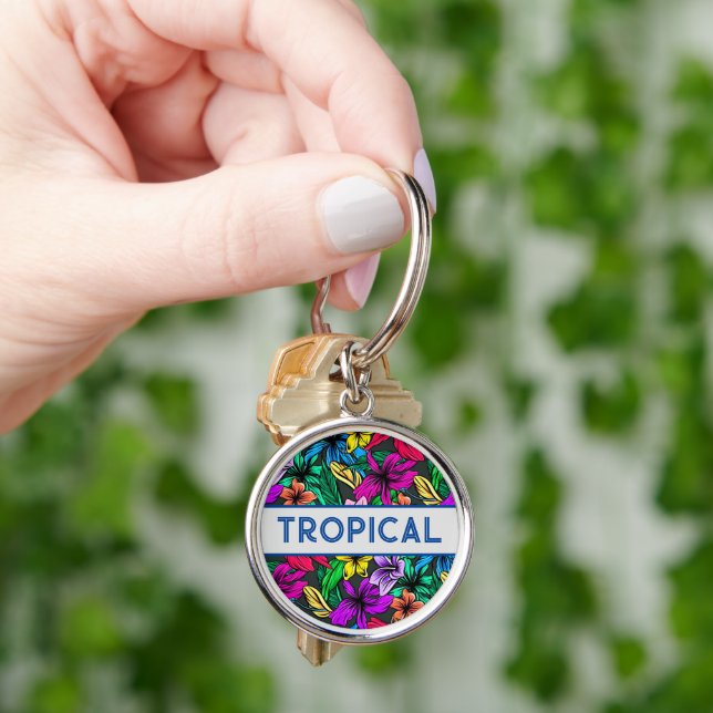 Chaveiro Tipografia Floral Belo Diversão Tropical (Mão)
