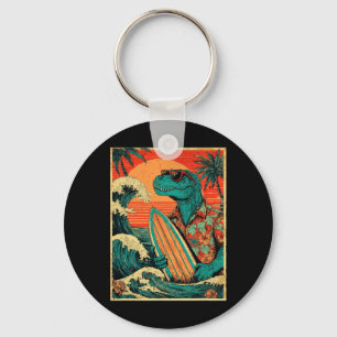 Chaveiro Tirano-sauro Surfista Retro Verão Havaiano Dinossa