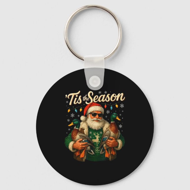 Chaveiro Tis The Season Cool Santa Duck Christmas Design  (Frente)