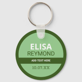 Chaveiro titular da chave com nome e data em verde