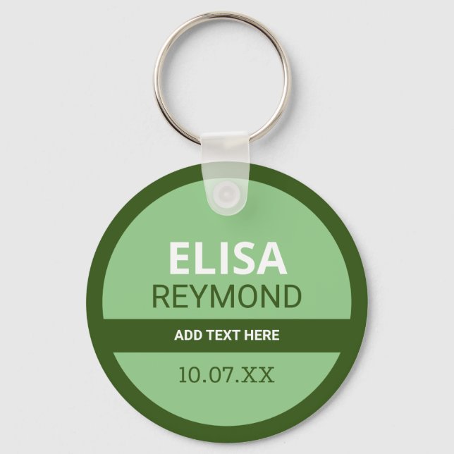 Chaveiro titular da chave com nome e data em verde (Frente)