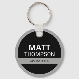 Chaveiro titular da chave com o nome . preto e branco