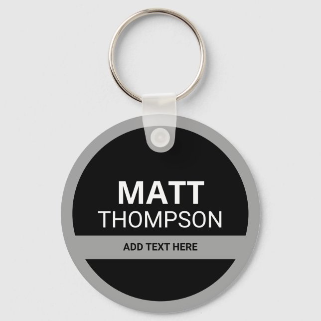 Chaveiro titular da chave com o nome . preto e branco (Frente)