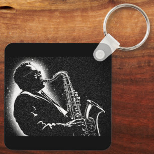 Chaveiro Toca Saxofone no Estilo Gráfico BW dos Anos 50