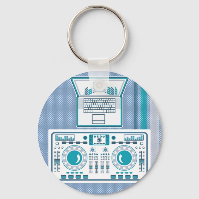 Chaveiro Tocável com Vetor de equipamento DJ do Laptop (Frente)