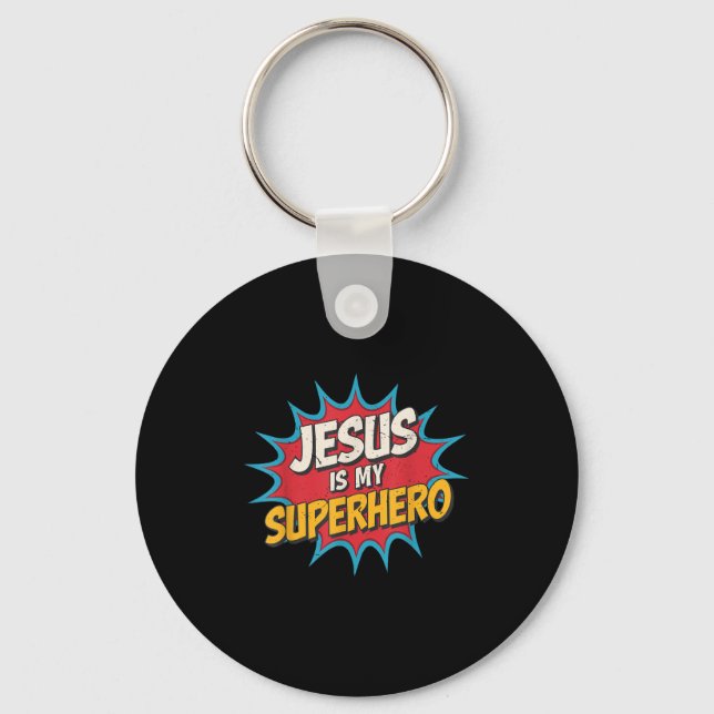 Chaveiro Toddler Jesus É Meu Super Herói Cristão Deus Filho (Frente)