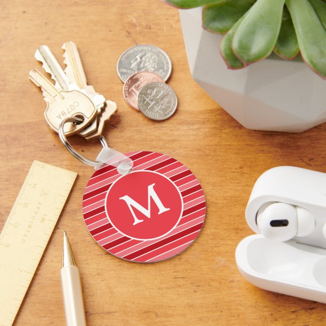 Chaveiro Tons de Vermelho e Branco Listrado Monogramado (Mesa)