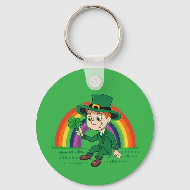 Chaveiro Toon leprechaun bonito com shamrock e arco-íris (Frente)