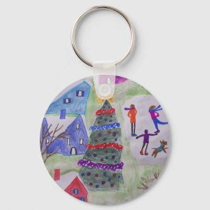 Chaveiro Toque de teclas do botão da vila de Natal