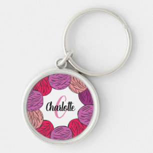 Chaveiro Toque de toalha roxo e rosa com botão de prenda Bo