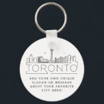 Chaveiro Toronto, Canadá, Skyline Estilizado | Slogan Perso<br><div class="desc">Uma cadeia-chave única que representa a bela cidade de Toronto,  Canadá. Este chaveiro apresenta uma ilustração estilizada do horizonte único da cidade com seu nome embaixo. Por baixo do nome da cidade está um lugar para o seu slogan ou afirmação exclusivo sobre a sua cidade favorita.</div>