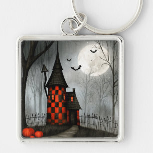 Chaveiro Torre de Halloween em Xadrez Gótico