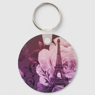 Chaveiro Torre Eiffel feminino floral roxa chique de Boho