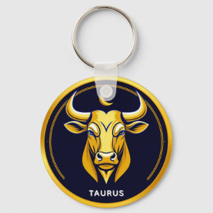 Chaveiro Touro Dourado na Roda Zodiacal Cósmica