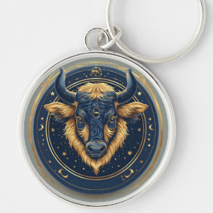 Chaveiro Touro Emblema do Zodíaco Touro com Anel de Ouro