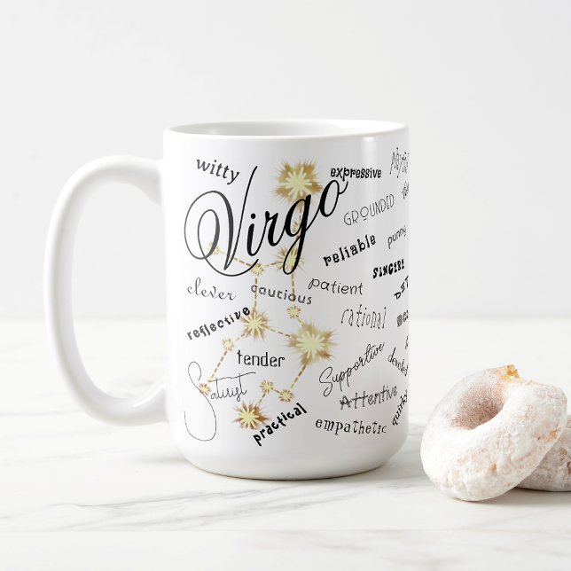 Chaveiro Traços do Zodíaco de Virgem Texto da Constelação E (Virgo Traits & Constellation. Ponder your unique traits as you  sip your coffee, tea, or chocolate.)