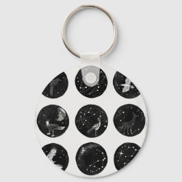 Chaveiro Traços simples de constelações brancas e pretas
