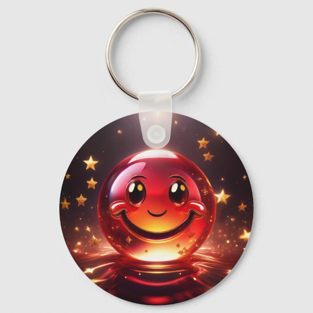 Chaveiro Transparent Red Bubbly Face With Stars  (Frente)