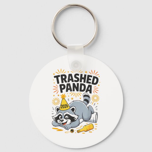 Chaveiro Trashed Panda New Year 2026 Funny Drunk Raccoon  (Frente)