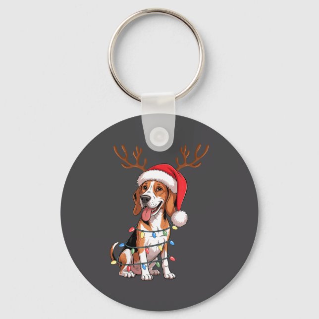 Chaveiro Treeing Walker Coonhound Dog Christmas Lights Sant (Frente)