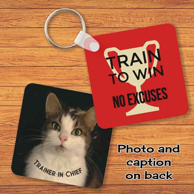 Chaveiro Treino de citação esportiva para ganhar texto foto (Criador carregado)