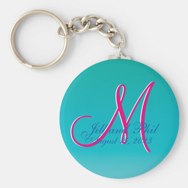 Chaveiro Tremendous Turquoise Budget Wedding Monogram (Frente)