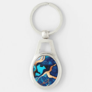 Chaveiro Trendy Blue Dourado mármore azul amarelo