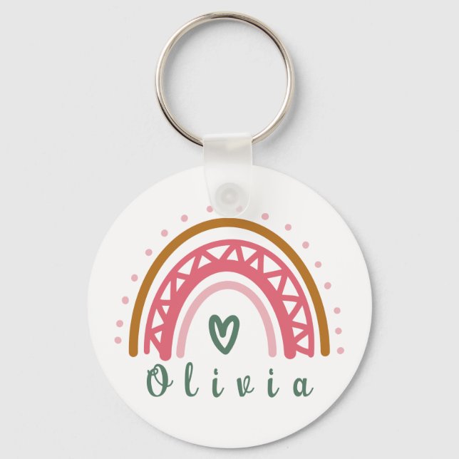 Chaveiro Trendy Boho Rainbow com um Nome Personalizado (Frente)