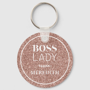 Chaveiro Trendy Boss Lady Rosa Dourada Glitter Personalizad