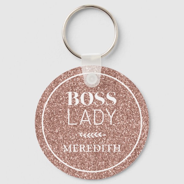Chaveiro Trendy Boss Lady Rosa Dourada Glitter Personalizad (Frente)