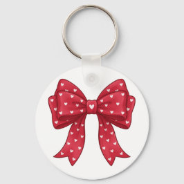 Chaveiro Trendy Coquette Red Ribbon Bow with White Hearts